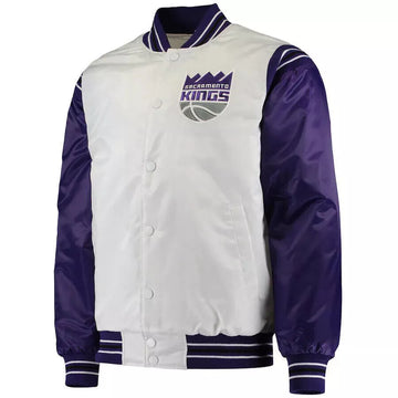 Men Sacramento Kings White Satin Letterman Varsity Jacket - NBA