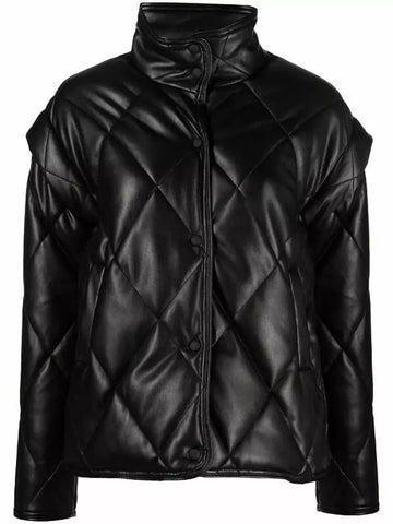 Women Real Leather Soft Lambskin Puffer Jacket Black