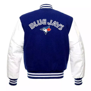 Toronto blue Jays Lettermen Varsity jacket Wool & Genuine Leather Sleeves blue white - MLB