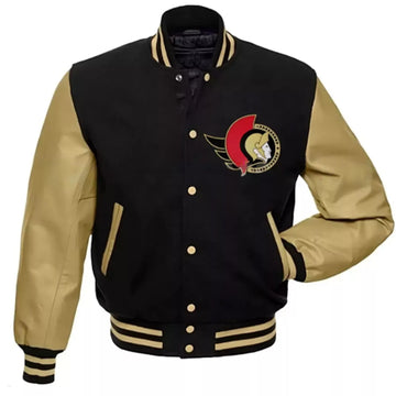 Men Ottawa Senators Varsity Jacket Letterman Style with Genuine Leather Sleeves - NHL