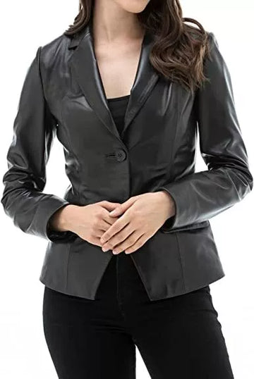 Leather Blazer Coat Jacket Women Lambskin Ladies Trench Biker Kim Fit Black