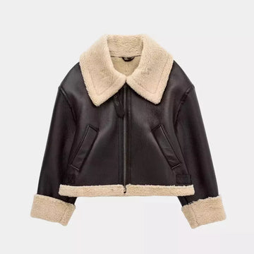 Women  Bomber Brown Aviator Flying Real Sheep Leather Jacket