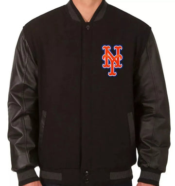Men Letterman New York Mets Black Varsity Jacket - MLB