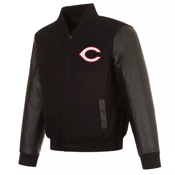 Men Letterman Cincinnati Reds Black Varsity Jacket - MLB
