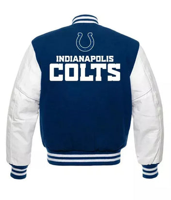 Letterman Indianapolis Colts Varsity Jacket with Genuine leather Sleeves blue and white - NFL