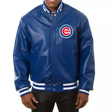Men Chicago Cubs Letterman Varsity Jacket Blue Genuine Lambskin Leather Jacket - MLB