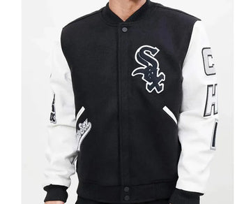 Men Letterman Chicago White Sox Black and White Heavy Varsity Jacket - MLB