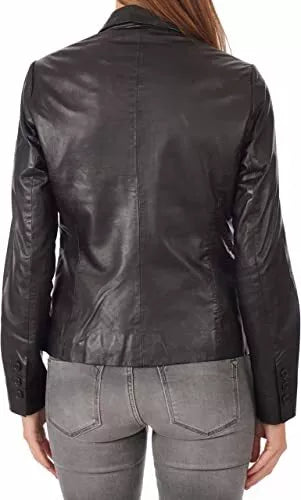 Black Leather Blazer Coat Jacket Women Lambskin Ladies Trench Biker