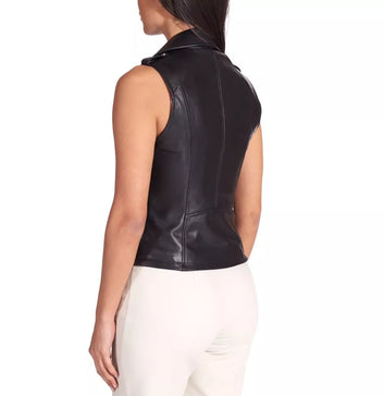 Vest Leather Jacket Women Genuine  Coat Biker Sheepskin Fashion  Black