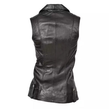Leather Vest Women Jacket Motorcycle Size Biker Club Womens Gun Pockets Black