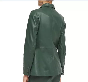 Leather Blazer Coat Women Lambskin Ladies  Biker Kim Fit Green