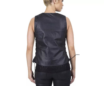 Black Women Genuine Leather vest Biker Sheepskin Fashion