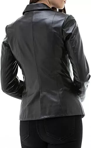 Leather Blazer Coat Jacket Women Lambskin Ladies Trench Biker Kim Fit Black