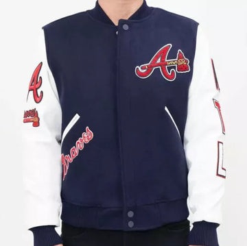 Men Letterman Atlanta Braves Wool Varsity Jacket With Leather Sleeves - MLB