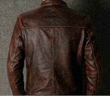 Men's Biker Cafe Racer Vintage Motorcycle Distressed Brown Leather Jacket