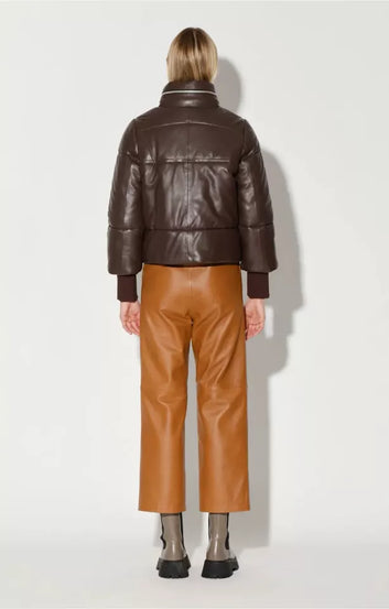 Women Brown Edwina Quilted Lamb Leather Puffer Bomber Jacket