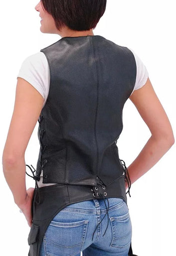 Vest Leather Jacket Women Genuine  Coat Biker Sheepskin Fashion  Black