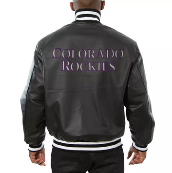 Men Colorado Rockies Full Leather Black Letterman Varsity Jacket Baseball - MLB