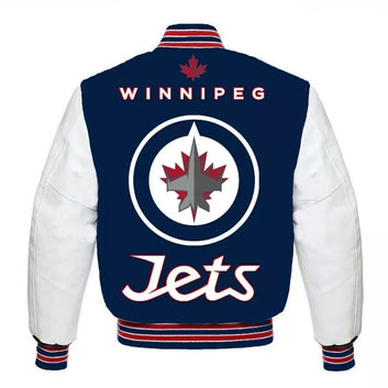 Letterman Winnipeg Jets Navy Blue and White Varsity Jacket - NHL