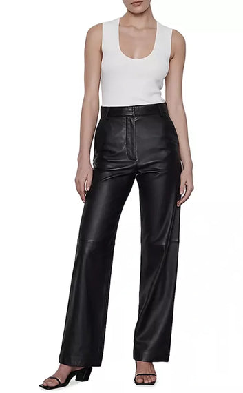 BLACK LEATHER STRAIGHT-LEG PANTS BUTTERY SOFT