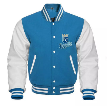 Men Letterman Kansas City Blue and White Varsity Jacket - MLB