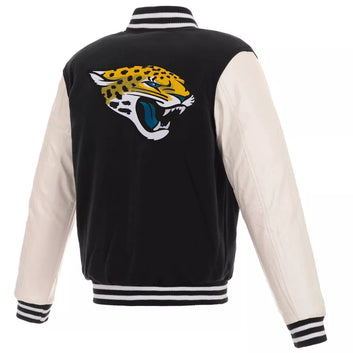 Jacksonville Jaguars Letterman Black Varsity Jacket With Genuine Leather Sleeves - NFL