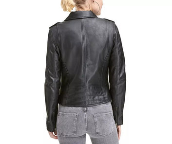 Leather Jacket Women Biker Motorcycle Women Soft Real Black