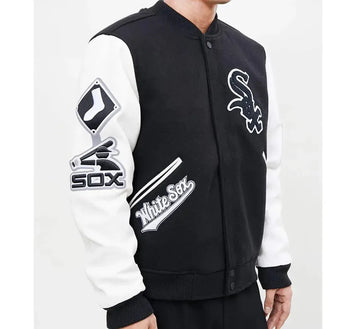 Men Letterman Chicago White Sox Black and White Heavy Varsity Jacket - MLB