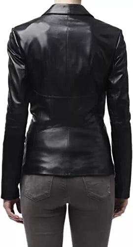 Black Leather Blazer Coat Jacket Women Lambskin Ladies Trench Biker
