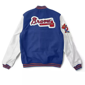 Men Letterman Atlanta Braves Blue Wool Varsity Jacket With Leather Arms - MLB