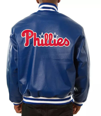 Men Philadelphia Phillies Blue Letterman Varsity Jacket Full Leather Jacket - MLB