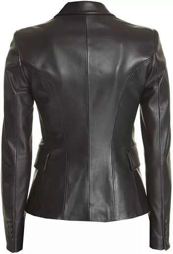 Leather Jacket Blazer Women Size Women lamb skin  Coat Fitted  Black