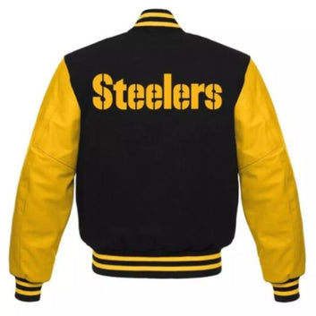 NFL Pittsburgh Steelers Letterman Varsity Jacket Wool & Leather Sleeves