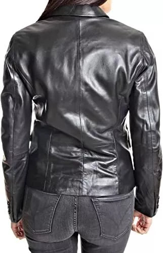 Black Leather Blazer Coat Jacket Women Lambskin Ladies Trench Biker