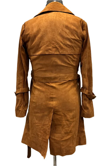 Women's 100% Pure Suede Leather Brown Trench Coat Soft Suede Belted Long Coat
