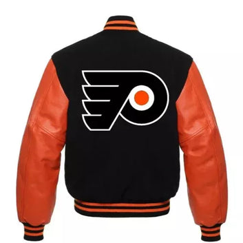 Letterman Philadelphia Flyers Black and Orange Varsity Jacket - NHL
