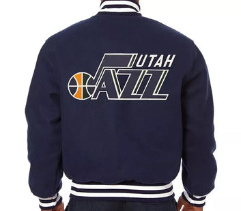 Men Letterman Utah Jazz Navy Blue All Wool Varsity Jacket - NBA