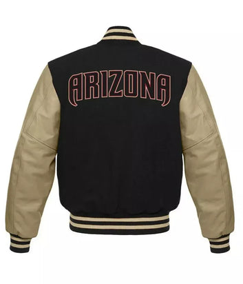 Men Letterman Arizona Diamondbacks Wool Varsity Jacket With Genuine Leather Sleeves - MLB