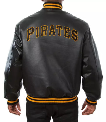 Men Letterman Pittsburgh Pirates Black Varsity Jacket Genuine Sheep Leather - MLB