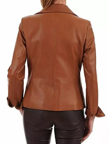 Leather Blazer Size Women Coat Tan Biker Ladies Women
