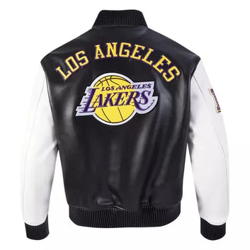 Los Angeles Lakers City Signature Women Leather Varsity Jacket Black & White-NBA