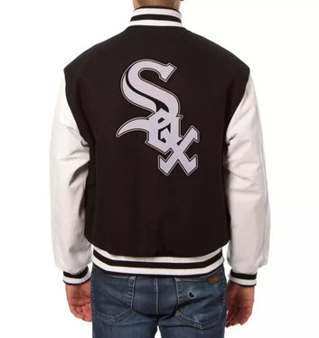 Chicago White Sox Letterman Varsity Jacket Black  Genuine Leather Sleeves - MLB