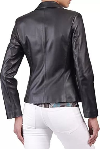 Leather Blazer Coat Jacket Women Lambskin Ladies Trench Biker Kim Fit Black