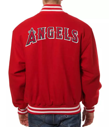 Men Letterman Los Angeles Angels Red All Wool Varsity Jacket - MLB