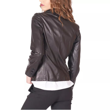 Women  Leather Blazer  Vintage Size Suede Coat Black