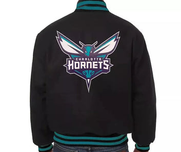 Men Charlotte Hornets Lettermen Black All Wool Varsity Jacket - NBA