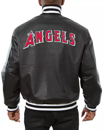 Men Letterman Los Angeles angels Black Full Leather Varsity Jacket Baseball - MLB