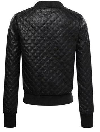 Women Black Leather Puffer Jacket Genuine Napa Leather Quilted Bomber Jacket