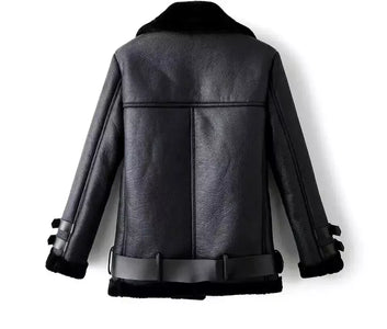 Women Leather Jacket  Bomber Aviator Flying Shearling Bomber Jacket