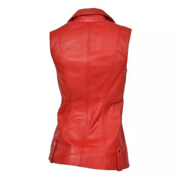Vest Leather Jacket Women Genuine  Coat Biker Sheepskin Fashion Red